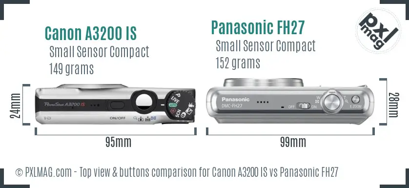 Canon A3200 IS vs Panasonic FH27 top view buttons comparison