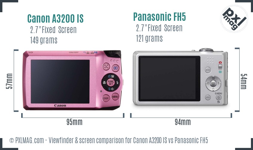 Canon A3200 IS vs Panasonic FH5 Screen and Viewfinder comparison