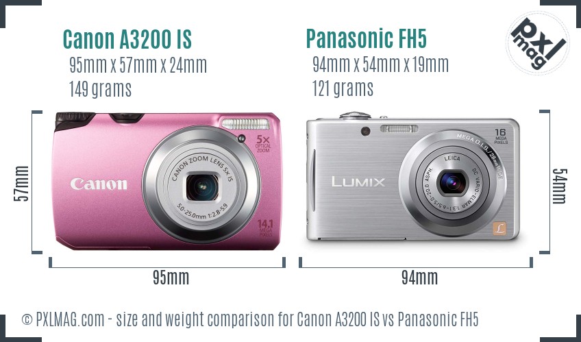 Canon A3200 IS vs Panasonic FH5 size comparison