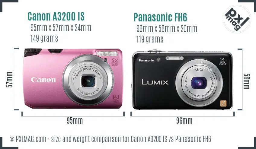 Canon A3200 IS vs Panasonic FH6 size comparison Canon A3200 IS vs Panasonic FH6 size comparison