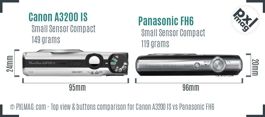 Canon A3200 IS vs Panasonic FH6 top view buttons comparison Canon A3200 IS vs Panasonic FH6 top view buttons comparison