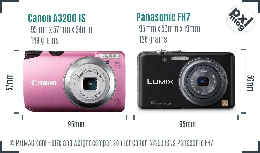 Canon A3200 IS vs Panasonic FH7 size comparison
