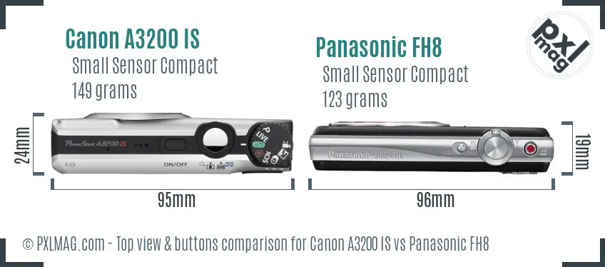 Canon A3200 IS vs Panasonic FH8 top view buttons comparison