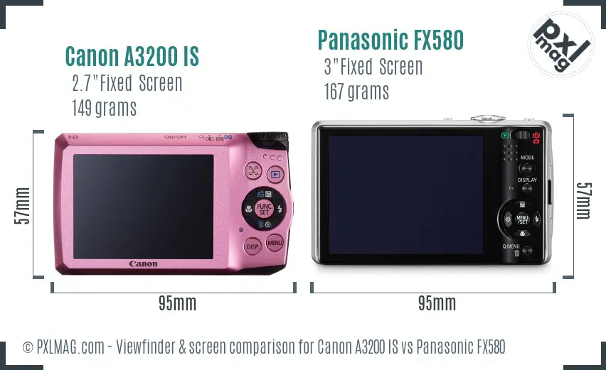 Canon A3200 IS vs Panasonic FX580 Screen and Viewfinder comparison