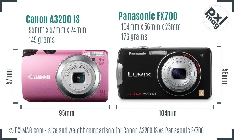 Canon A3200 IS vs Panasonic FX700 size comparison Canon A3200 IS vs Panasonic FX700 size comparison