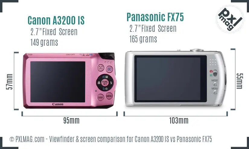 Canon A3200 IS vs Panasonic FX75 Screen and Viewfinder comparison