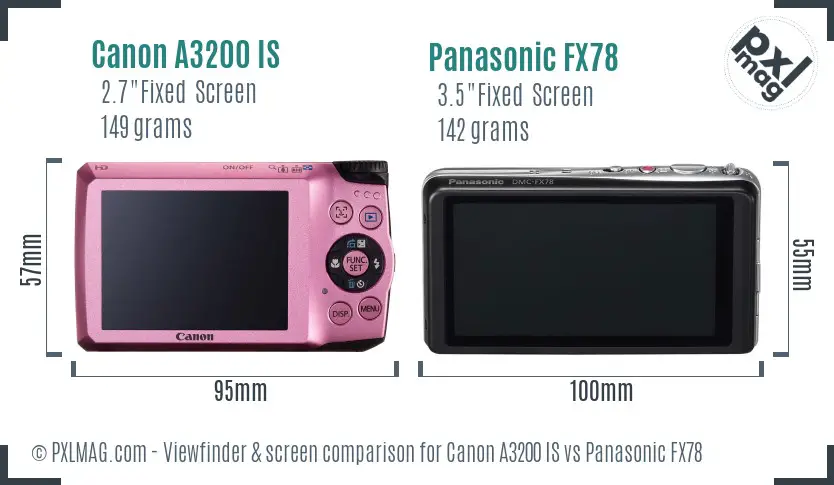 Canon A3200 IS vs Panasonic FX78 Screen and Viewfinder comparison