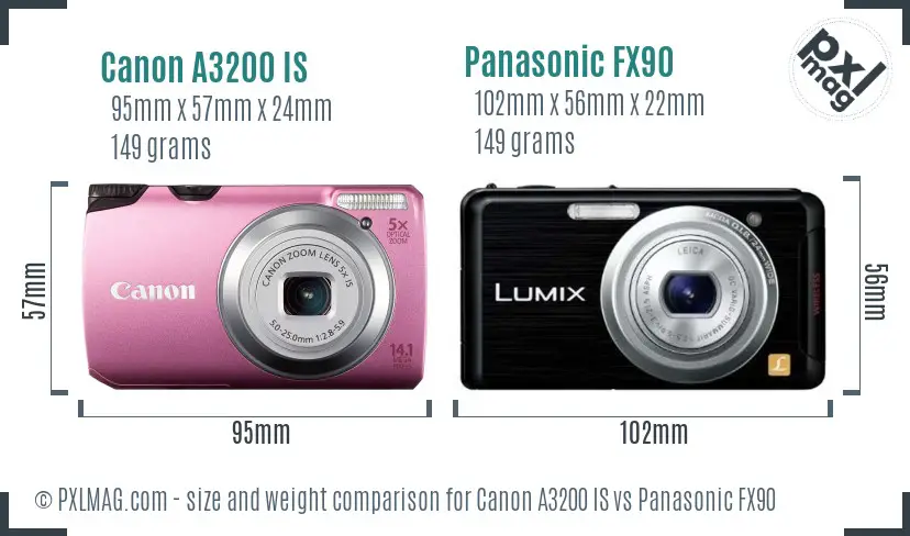 Canon A3200 IS vs Panasonic FX90 size comparison Canon A3200 IS vs Panasonic FX90 size comparison