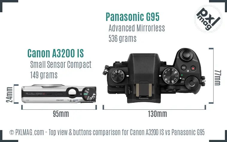 Canon A3200 IS vs Panasonic G95 top view buttons comparison