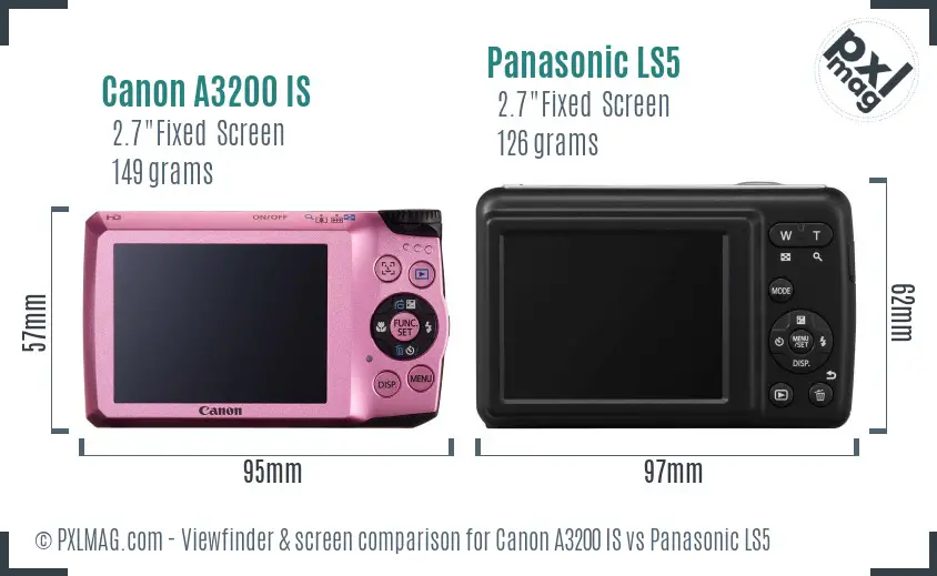 Canon A3200 IS vs Panasonic LS5 Screen and Viewfinder comparison