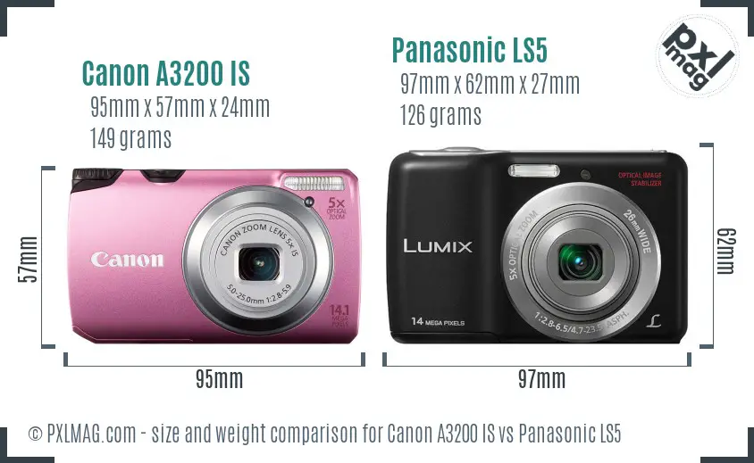 Canon A3200 IS vs Panasonic LS5 size comparison