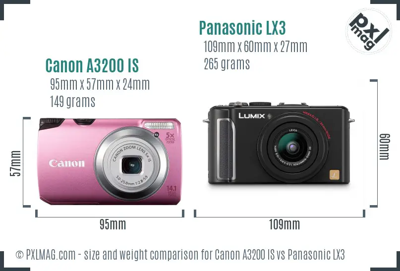 Canon A3200 IS vs Panasonic LX3 size comparison Canon A3200 IS vs Panasonic LX3 size comparison