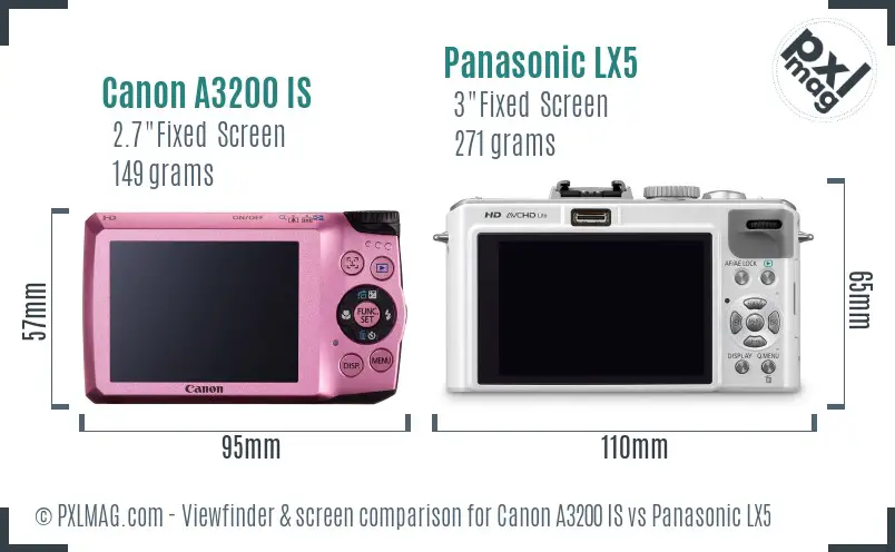 Canon A3200 IS vs Panasonic LX5 Screen and Viewfinder comparison