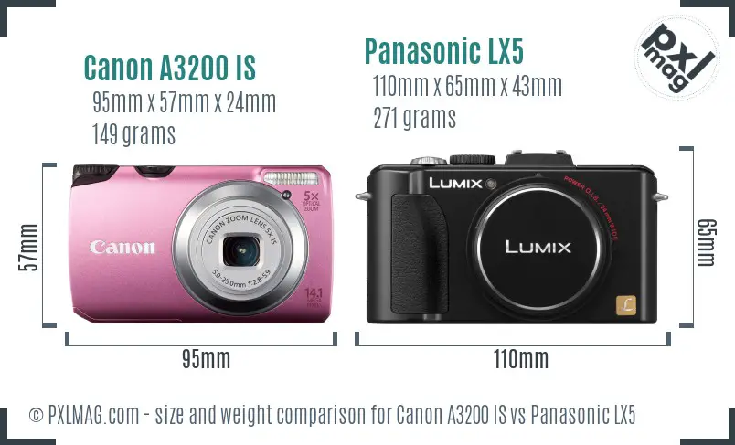 Canon A3200 IS vs Panasonic LX5 size comparison