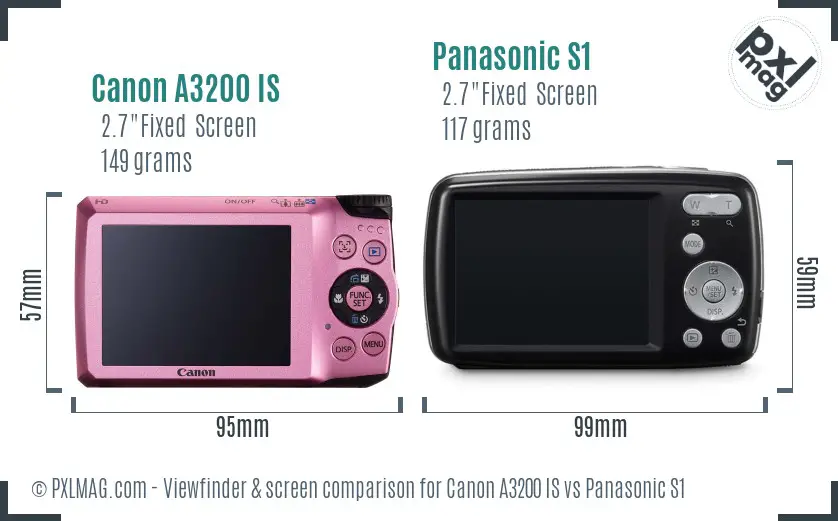 Canon A3200 IS vs Panasonic S1 Screen and Viewfinder comparison Canon A3200 IS vs Panasonic S1 Screen and Viewfinder comparison