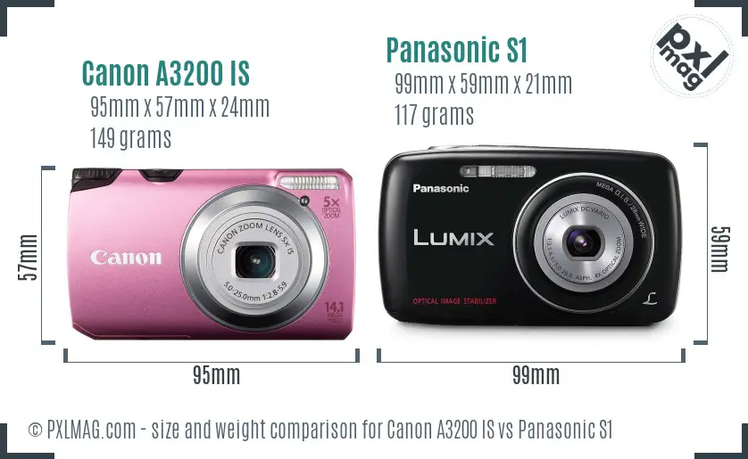 Canon A3200 IS vs Panasonic S1 size comparison Canon A3200 IS vs Panasonic S1 size comparison