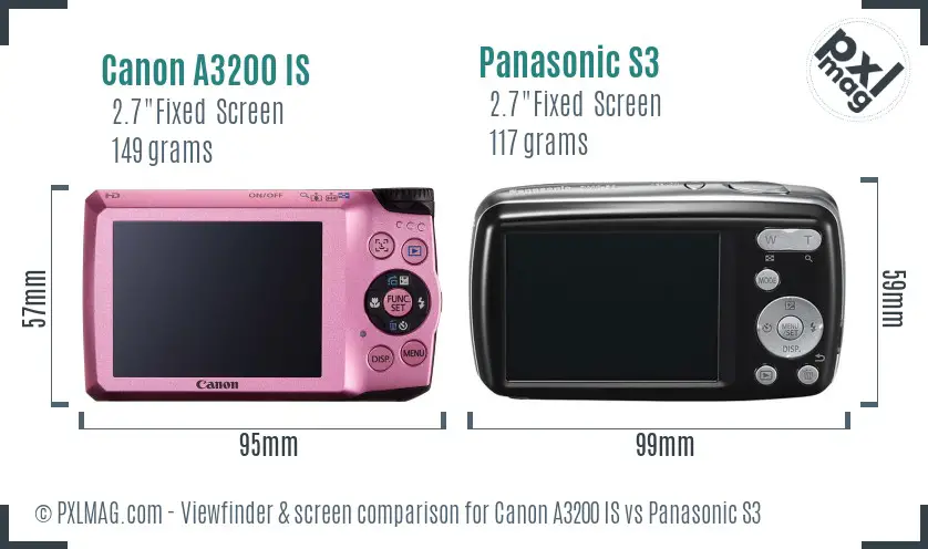 Canon A3200 IS vs Panasonic S3 Screen and Viewfinder comparison