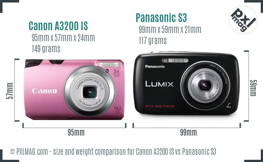 Canon A3200 IS vs Panasonic S3 size comparison