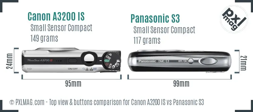 Canon A3200 IS vs Panasonic S3 top view buttons comparison