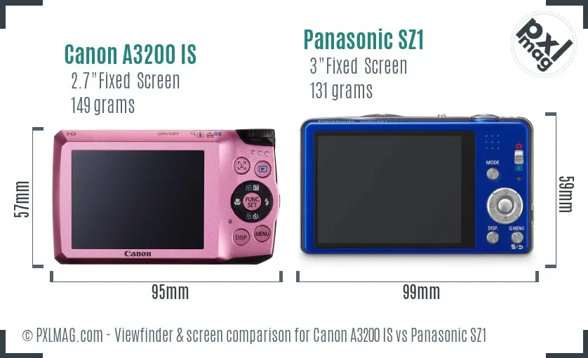 Canon A3200 IS vs Panasonic SZ1 Screen and Viewfinder comparison Canon A3200 IS vs Panasonic SZ1 Screen and Viewfinder comparison