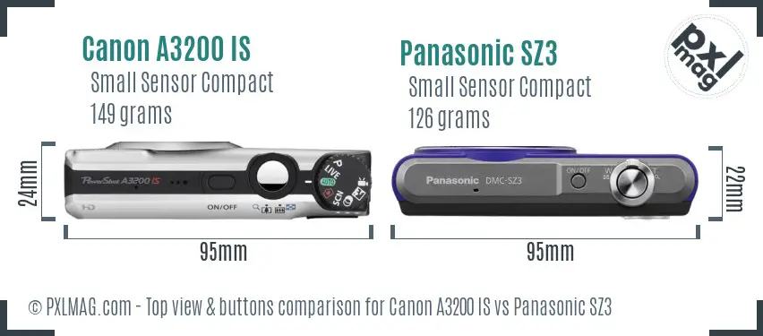 Canon A3200 IS vs Panasonic SZ3 top view buttons comparison