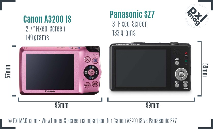 Canon A3200 IS vs Panasonic SZ7 Screen and Viewfinder comparison