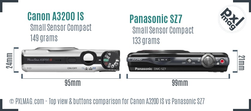 Canon A3200 IS vs Panasonic SZ7 top view buttons comparison