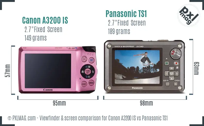 Canon A3200 IS vs Panasonic TS1 Screen and Viewfinder comparison