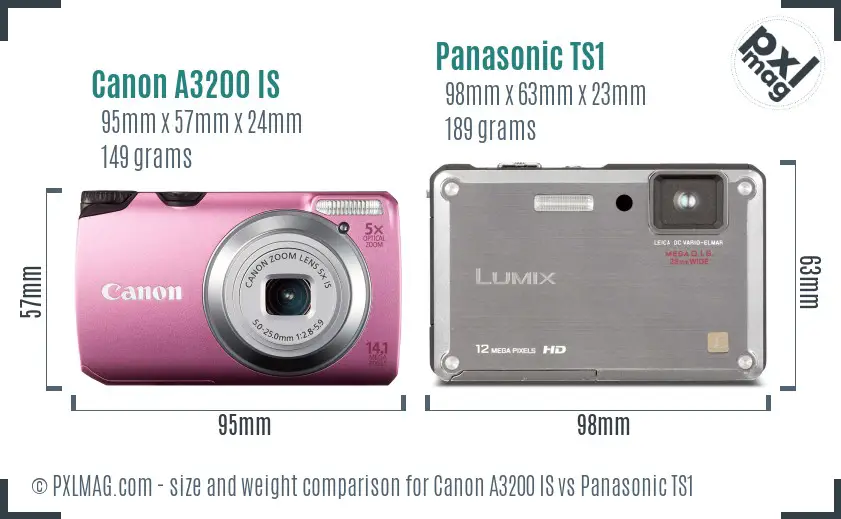 Canon A3200 IS vs Panasonic TS1 size comparison