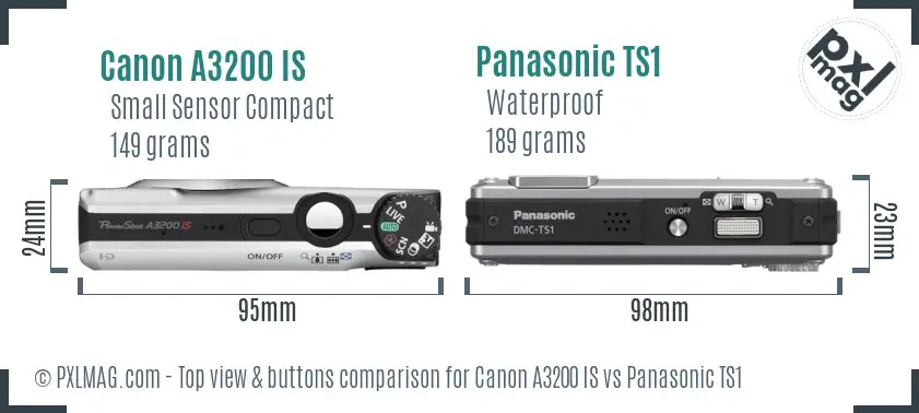 Canon A3200 IS vs Panasonic TS1 top view buttons comparison