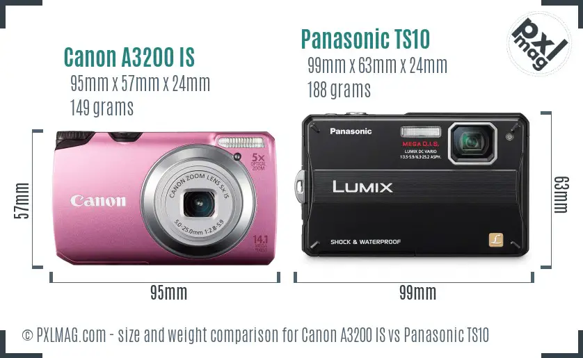 Canon A3200 IS vs Panasonic TS10 size comparison