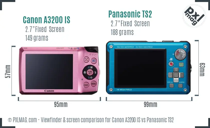 Canon A3200 IS vs Panasonic TS2 Screen and Viewfinder comparison