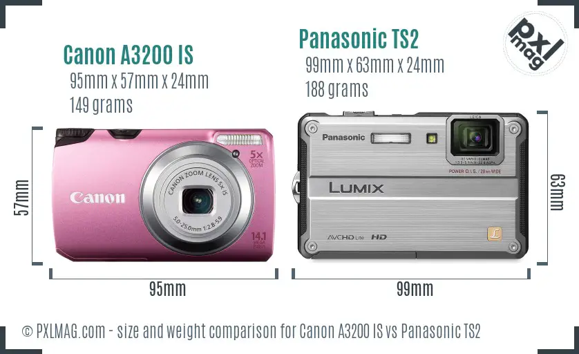 Canon A3200 IS vs Panasonic TS2 size comparison