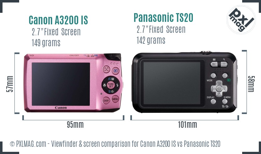 Canon A3200 IS vs Panasonic TS20 Screen and Viewfinder comparison