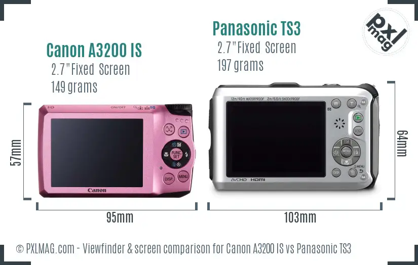 Canon A3200 IS vs Panasonic TS3 Screen and Viewfinder comparison