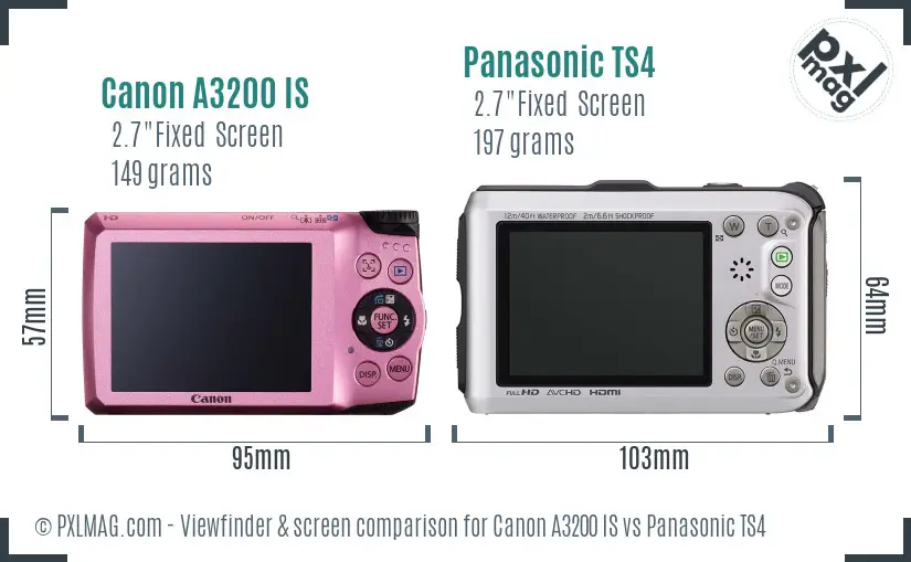 Canon A3200 IS vs Panasonic TS4 Screen and Viewfinder comparison