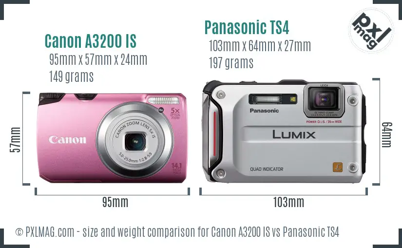 Canon A3200 IS vs Panasonic TS4 size comparison
