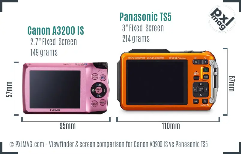 Canon A3200 IS vs Panasonic TS5 Screen and Viewfinder comparison