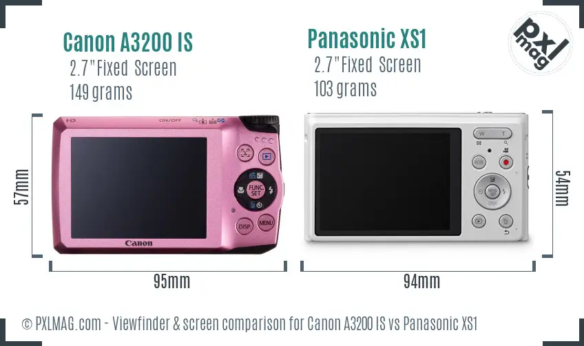 Canon A3200 IS vs Panasonic XS1 Screen and Viewfinder comparison Canon A3200 IS vs Panasonic XS1 Screen and Viewfinder comparison