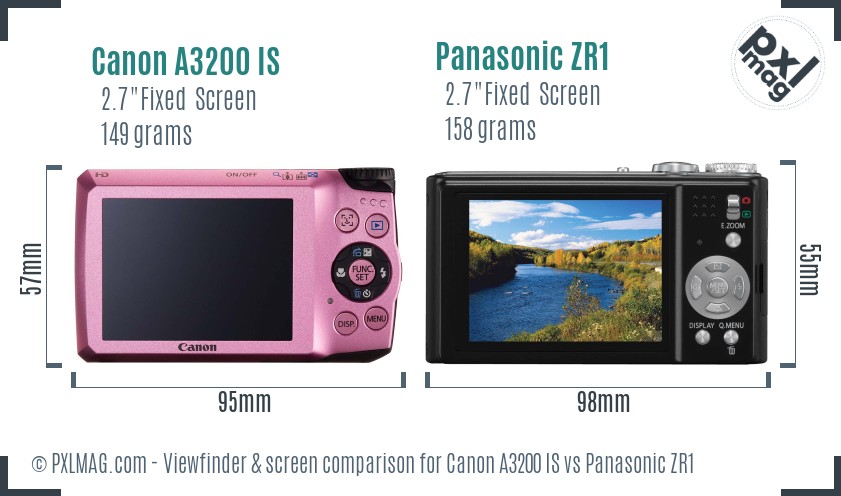 Canon A3200 IS vs Panasonic ZR1 Screen and Viewfinder comparison