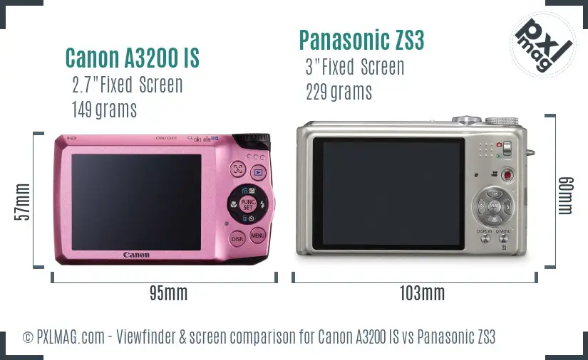 Canon A3200 IS vs Panasonic ZS3 Screen and Viewfinder comparison Canon A3200 IS vs Panasonic ZS3 Screen and Viewfinder comparison
