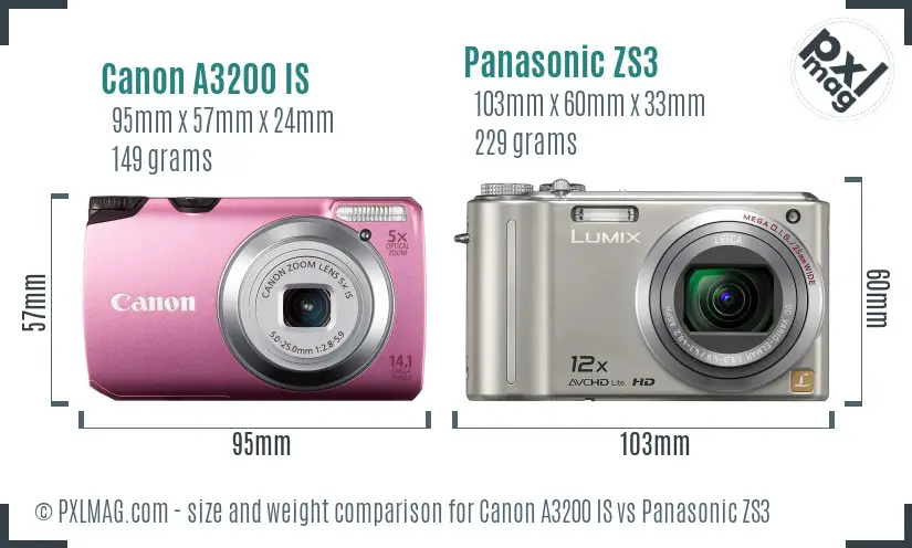 Canon A3200 IS vs Panasonic ZS3 size comparison Canon A3200 IS vs Panasonic ZS3 size comparison