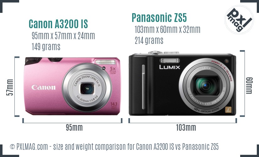 Canon A3200 IS vs Panasonic ZS5 size comparison Canon A3200 IS vs Panasonic ZS5 size comparison