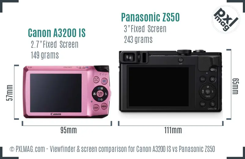 Canon A3200 IS vs Panasonic ZS50 Screen and Viewfinder comparison Canon A3200 IS vs Panasonic ZS50 Screen and Viewfinder comparison