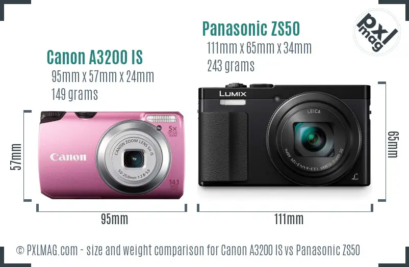 Canon A3200 IS vs Panasonic ZS50 size comparison Canon A3200 IS vs Panasonic ZS50 size comparison
