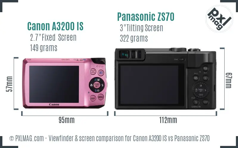 Canon A3200 IS vs Panasonic ZS70 Screen and Viewfinder comparison