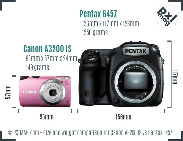 Canon A3200 IS vs Pentax 645Z size comparison