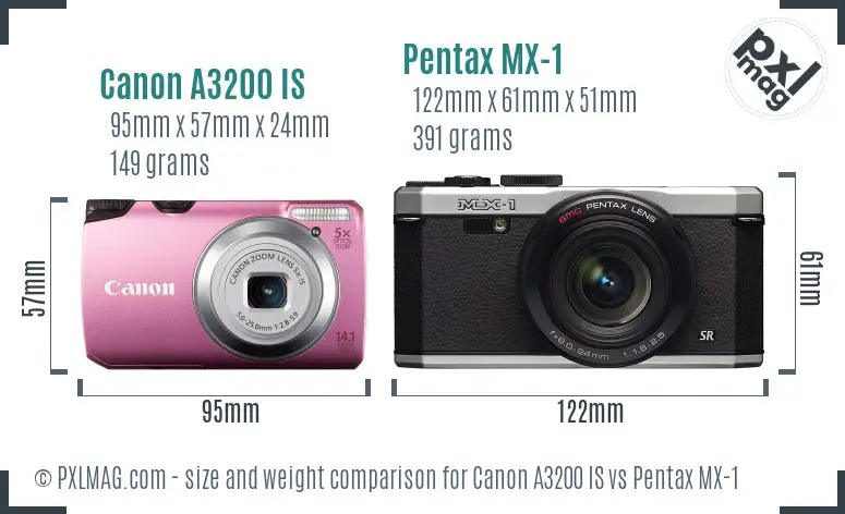 Canon A3200 IS vs Pentax MX-1 size comparison