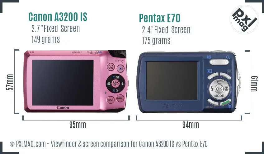 Canon A3200 IS vs Pentax E70 Screen and Viewfinder comparison Canon A3200 IS vs Pentax E70 Screen and Viewfinder comparison