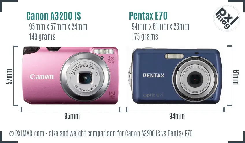 Canon A3200 IS vs Pentax E70 size comparison Canon A3200 IS vs Pentax E70 size comparison